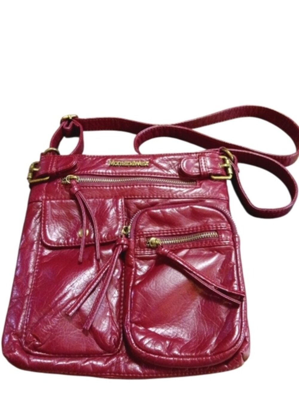 Montana West Burgundy Soft Leather Pocket Shoulder Crossbody Bag Clean